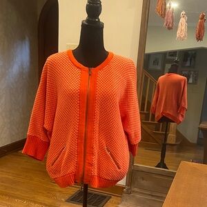 CAbi Orange Cocoon Grenadine sweater, size Large